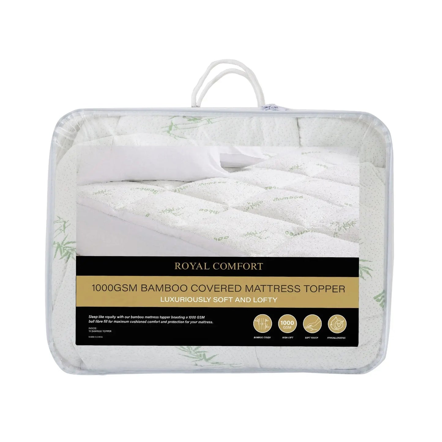 Royal comfort 1000gsm luxury bamboo covered mattress topper ball fibre gusset Royal Comfort