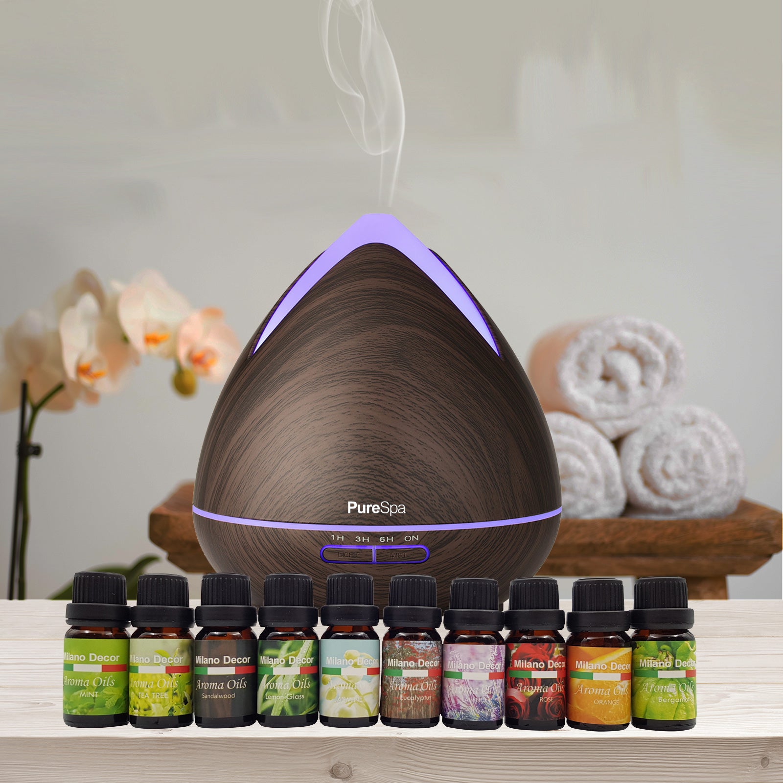 Purespa Diffuser Set With 10 Pack Diffuser Oils Humidifier Aromatherap