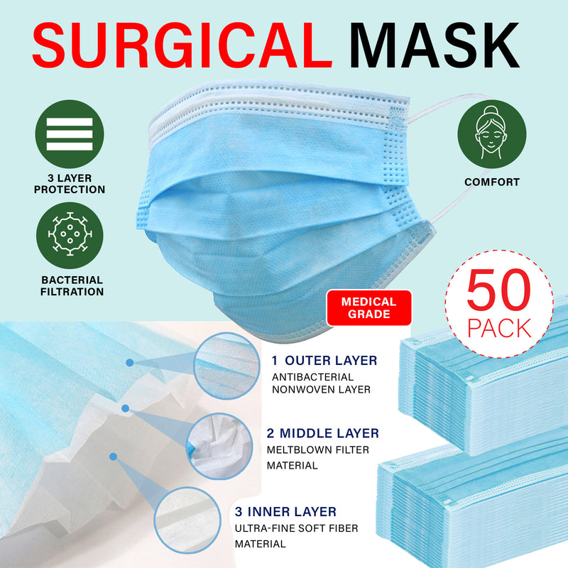 50 Pack x Disposable 3-Ply Design Face Masks For Better Protection