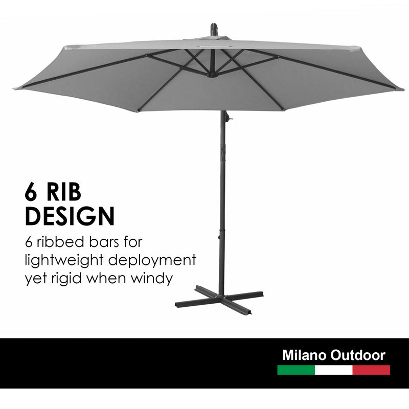 Milano Outdoor 3 Metre Cantilever Umbrella UV Sunshade Garden Patio Deck