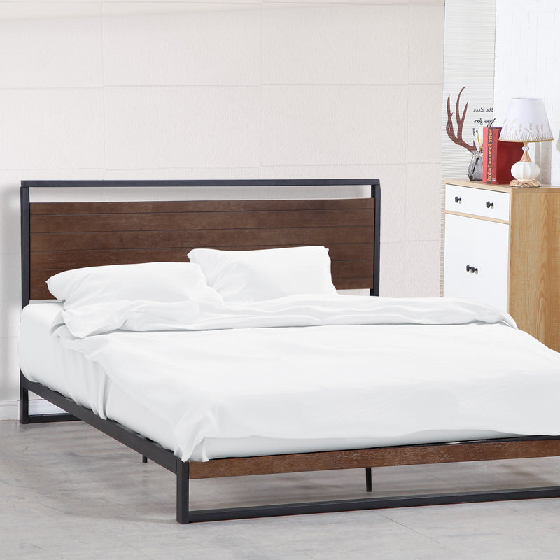 Milano Decor Azure Bed Frame With Headboard Wood Steel Platform Bed