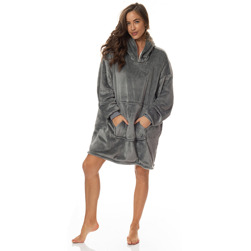 Royal Comfort Snug Hoodie Nightwear Super Soft Reversible Fleece 750GSM