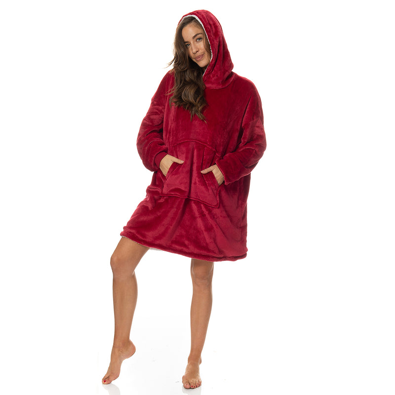 Royal Comfort Snug Hoodie Nightwear Super Soft Reversible Fleece 750GSM