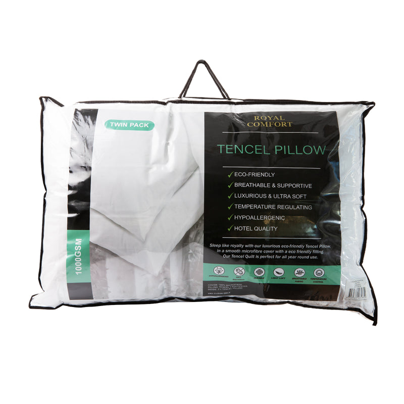 Royal Comfort Tencel Blend Pillows Twin Pack Eco Friendly Breathable Ultra Soft