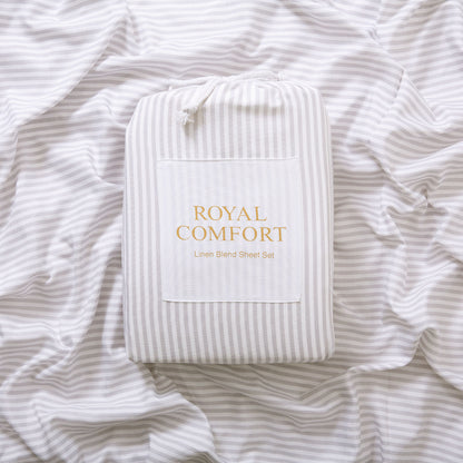 Royal Comfort Stripes Linen Blend Sheet Set Bedding Luxury Breathable Ultra Soft - Myzenhome