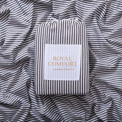 Royal Comfort Stripes Linen Blend Sheet Set Bedding Luxury Breathable Ultra Soft - Myzenhome