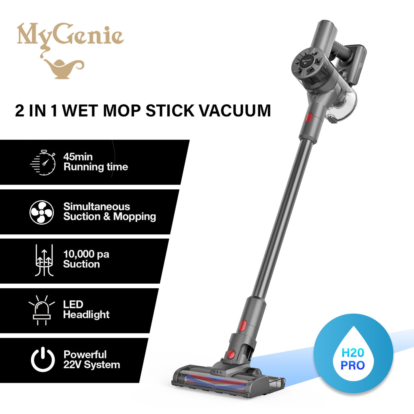 MyGenie H20 PRO Wet Mop 2-IN-1 Cordless Stick Vacuum Cleaner Handheld Recharge - Myzenhome