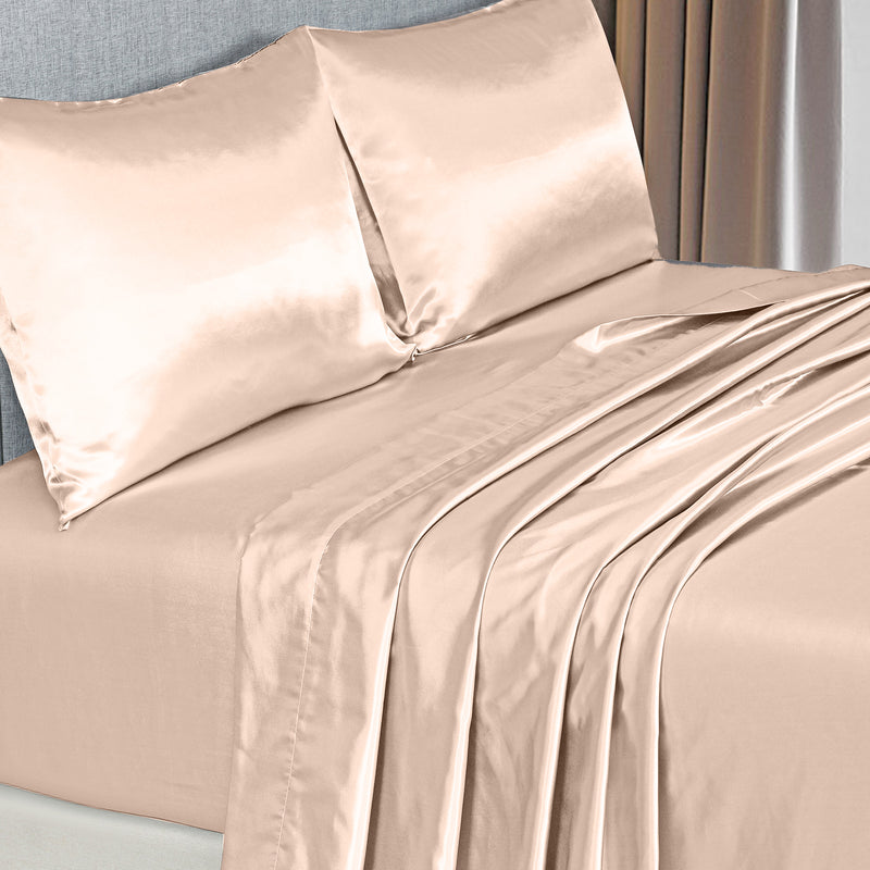 Royal Comfort Satin Sheet Set 4 Piece Fitted Flat Sheet Pillowcases Silky Smooth