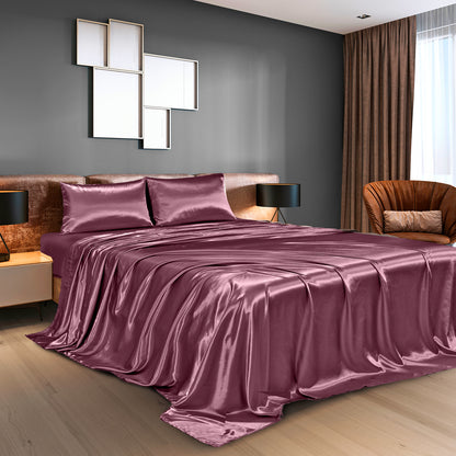 Royal Comfort Satin Sheet Set 4 Piece Fitted Flat Sheet Pillowcases Silky Smooth - Myzenhome