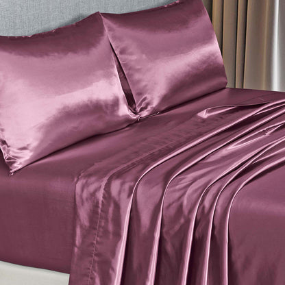 Royal Comfort Satin Sheet Set 4 Piece Fitted Flat Sheet Pillowcases Silky Smooth - Myzenhome