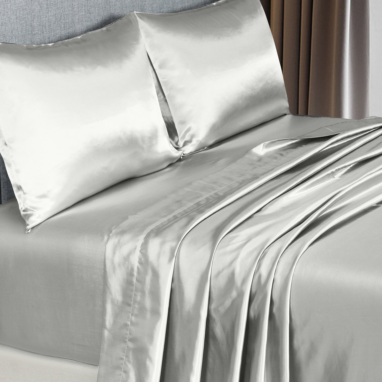 Royal Comfort Satin Sheet Set 4 Piece Fitted Flat Sheet Pillowcases Silky Smooth - Myzenhome