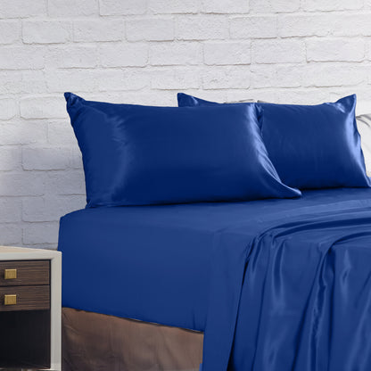 Royal Comfort Satin Sheet Set 4 Piece Fitted Flat Sheet Pillowcases Silky Smooth - Myzenhome