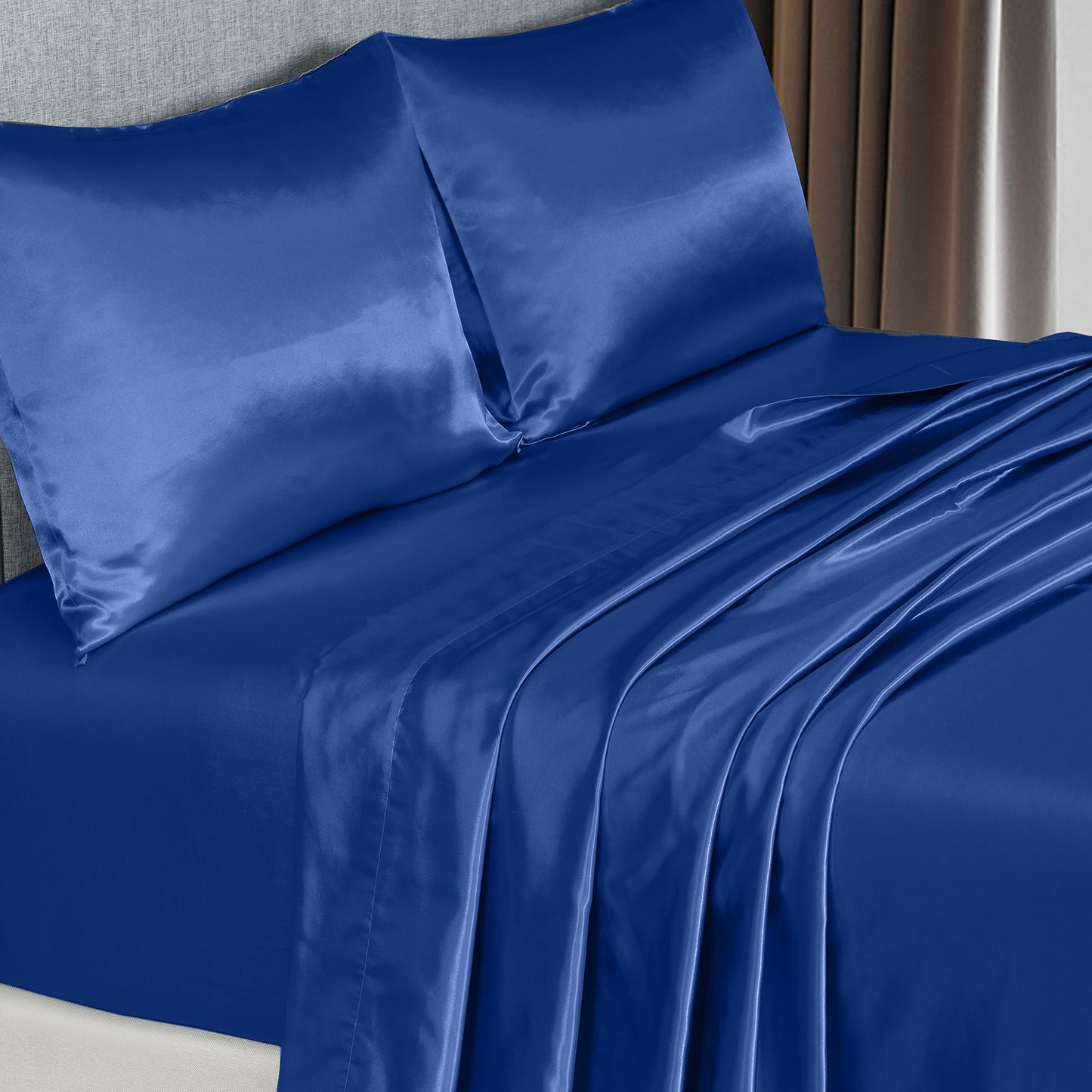 Royal Comfort Satin Sheet Set 4 Piece Fitted Flat Sheet Pillowcases Silky Smooth - Myzenhome