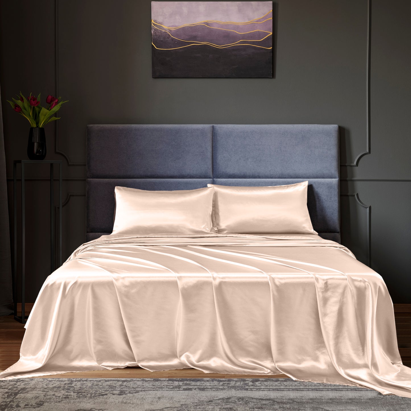 Royal Comfort Satin Sheet Set 4 Piece Fitted Flat Sheet Pillowcases Silky Smooth - Myzenhome