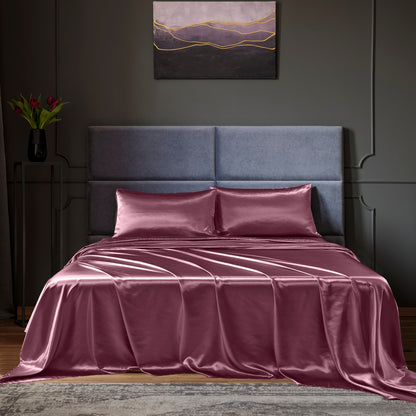 Royal Comfort Satin Sheet Set 4 Piece Fitted Flat Sheet Pillowcases Silky Smooth - Myzenhome