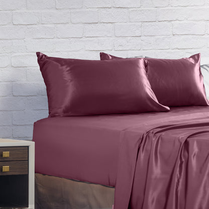 Royal Comfort Satin Sheet Set 4 Piece Fitted Flat Sheet Pillowcases Silky Smooth - Myzenhome