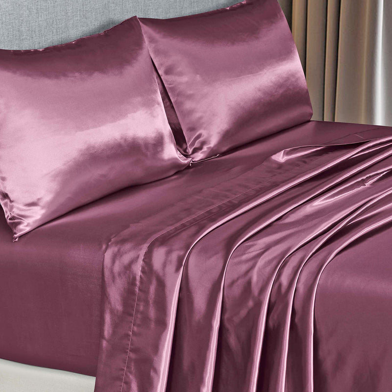 Royal Comfort Satin Sheet Set 4 Piece Fitted Flat Sheet Pillowcases Silky Smooth