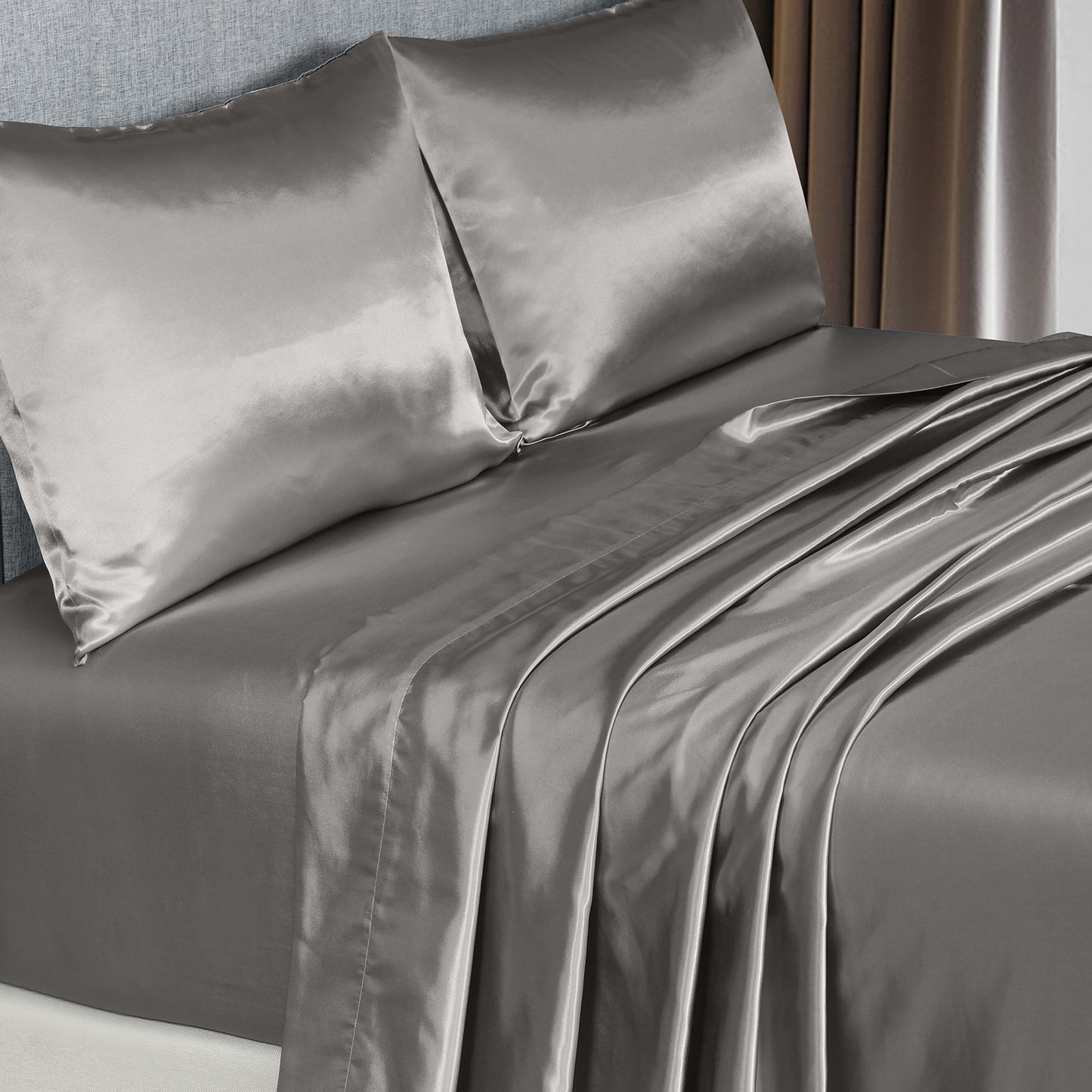 Royal Comfort Satin Sheet Set 4 Piece Fitted Flat Sheet Pillowcases Silky Smooth - Myzenhome