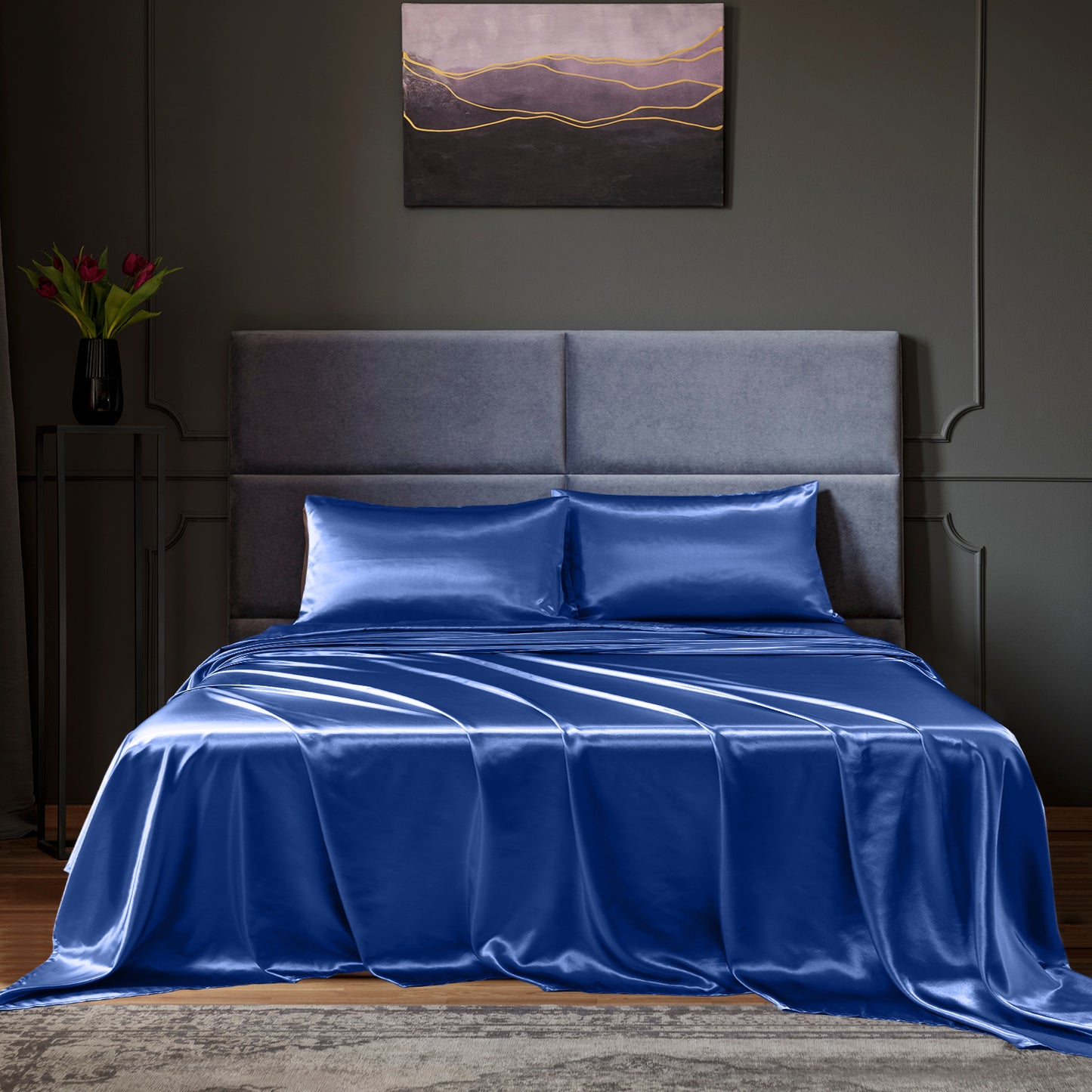 Royal Comfort Satin Sheet Set 4 Piece Fitted Flat Sheet Pillowcases Silky Smooth - Myzenhome