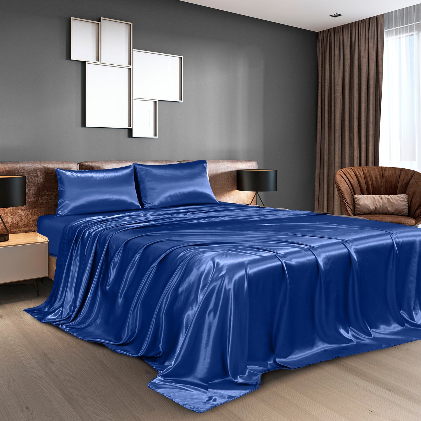 Royal Comfort Satin Sheet Set 4 Piece Fitted Flat Sheet Pillowcases Silky Smooth - Myzenhome