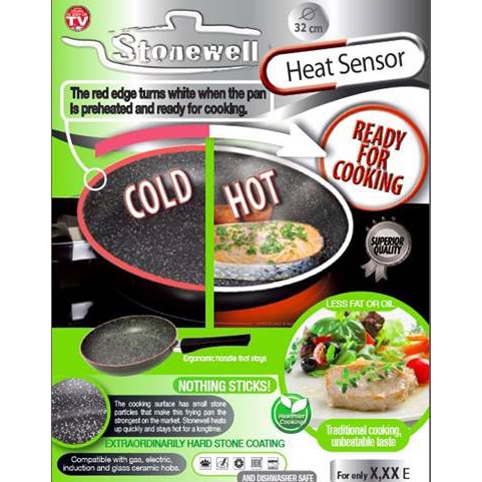 Stonewell 32cm Pan With Heat Sensor Kitchen Non Stick Cookware - Myzenhome