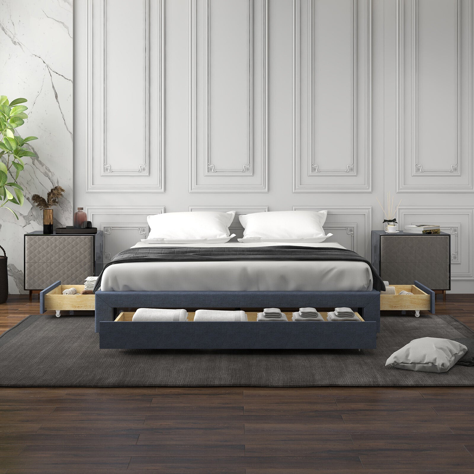 Milano Decor Palermo Bed Base with Drawers Upholstered Fabric Wood - Myzenhome