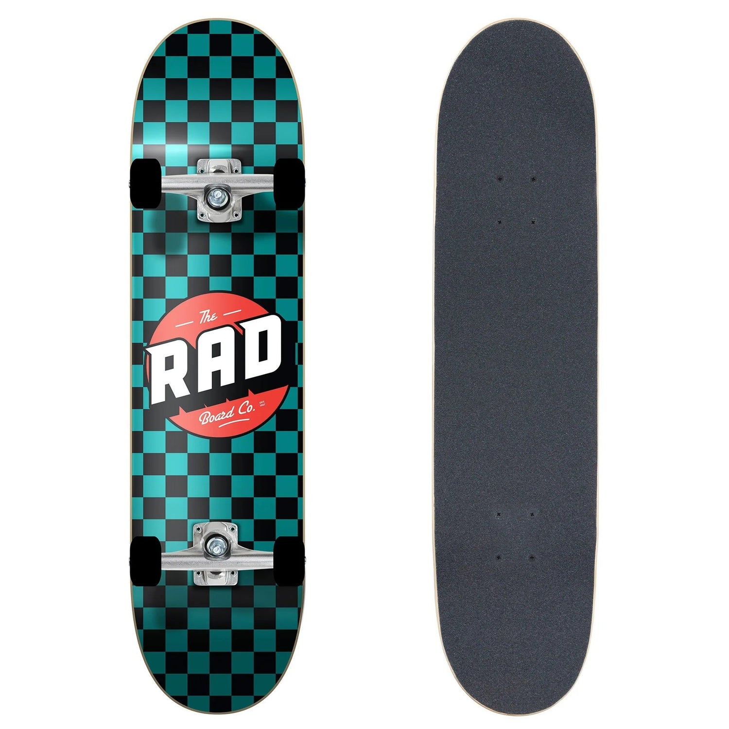 RAD Complete Crew Skateboard Checkers Black Teal 7.25" - Myzenhome