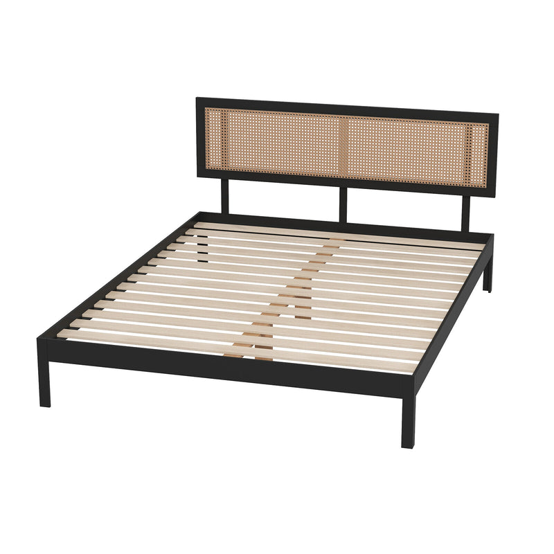 Casa Decor Tulum Platform Bed Rattan Bed Head Solid Wooden Frame