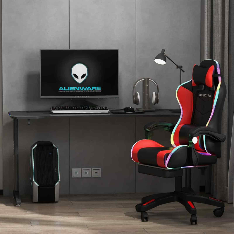 Dyskord Gaming Chair RGB LED Lighting Leg Rest Vibrating Lumbar Support Padded