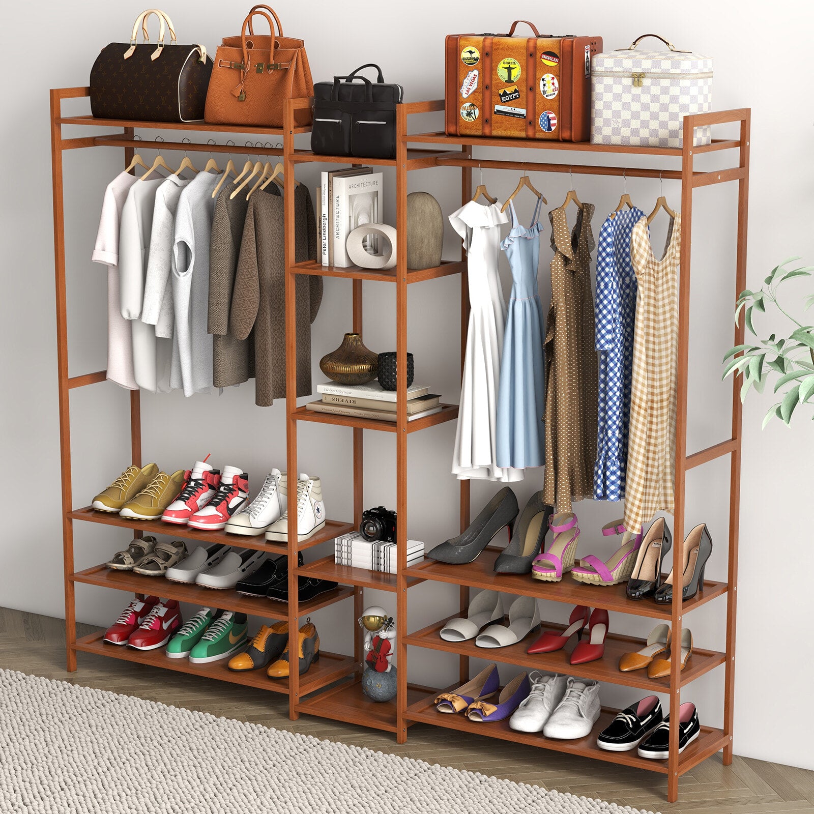 Milano Decor Multifunctional Bamboo Clothes Rack Storage Stand Organiser - Myzenhome