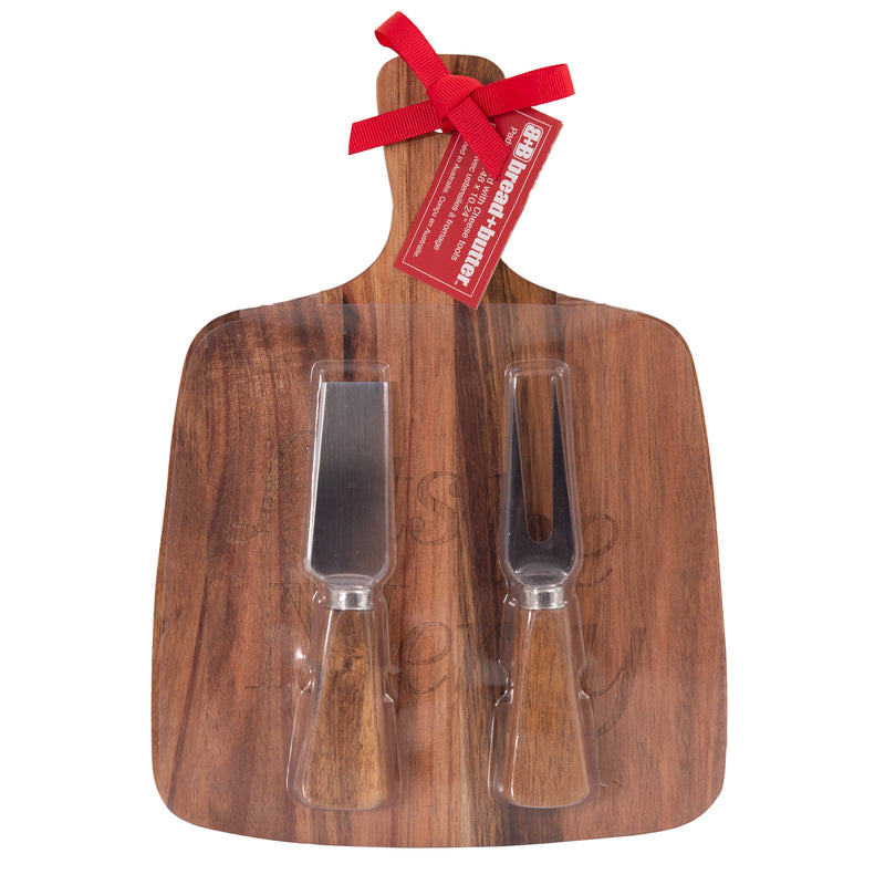 Bread and Butter Rectangle Paddle Food Board w/ 2 Cheeese Knives