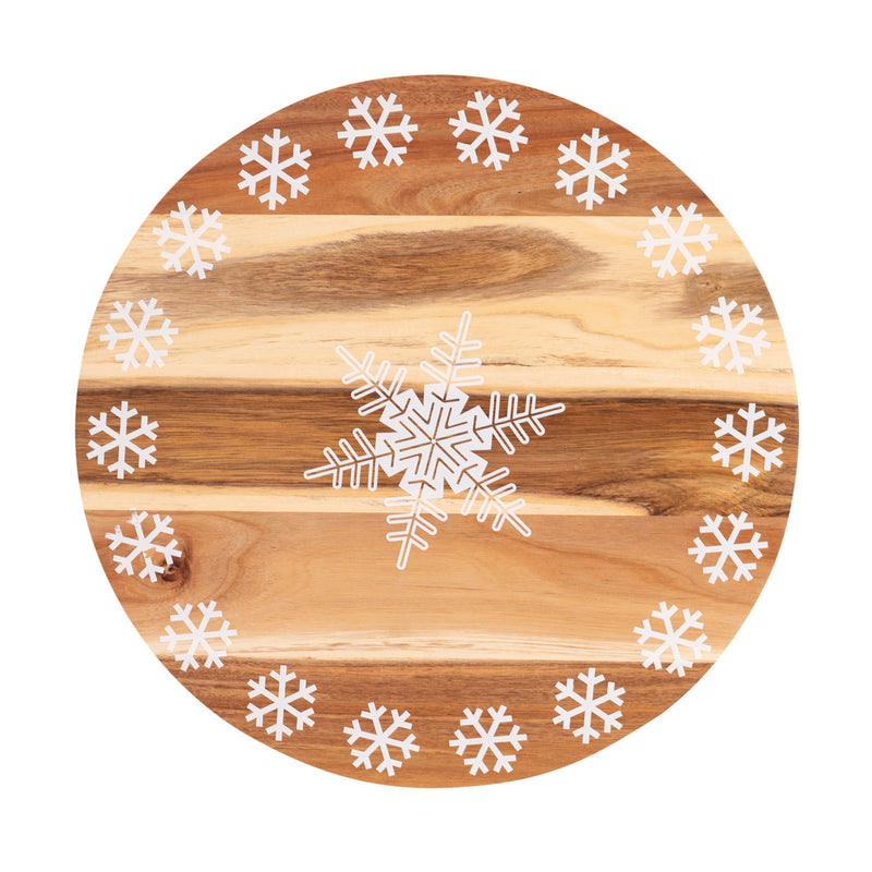 Bread and Butter 18 Inch Print Wooden Lazy Susan Tray - White Snowflake