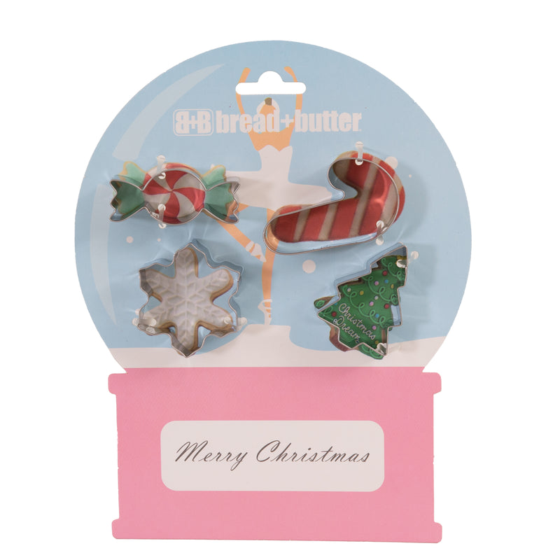 Bread and Butter Cookie Cutter - Snowglobe, Card, Tree, Candy Cane - 4 Pack