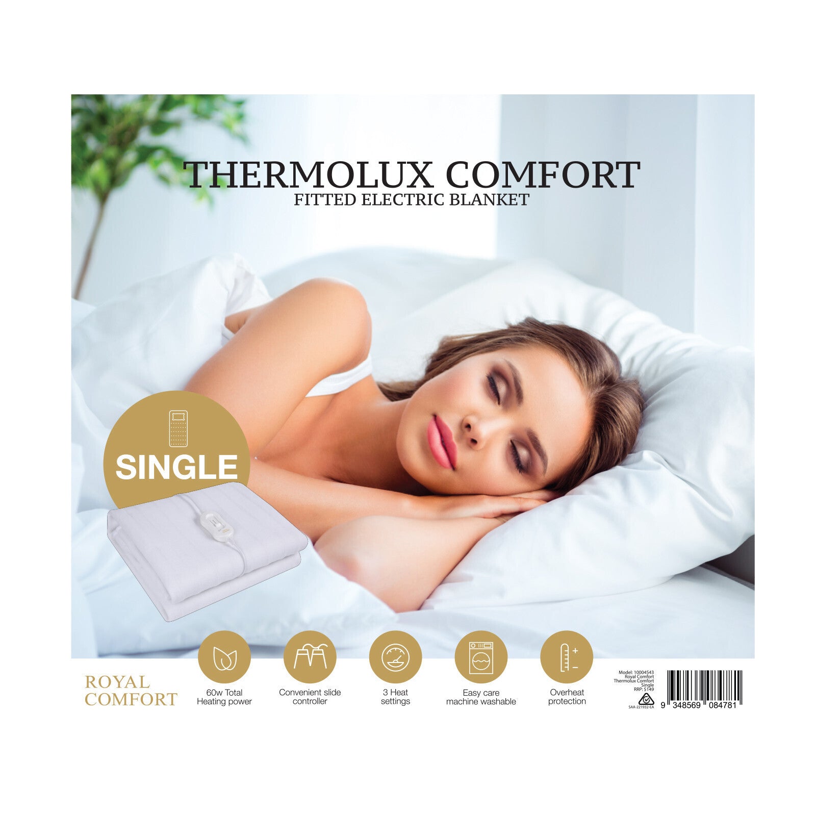 Royal Comfort Thermolux Comfort Electric Blanket Fully Fitted Washable - Myzenhome