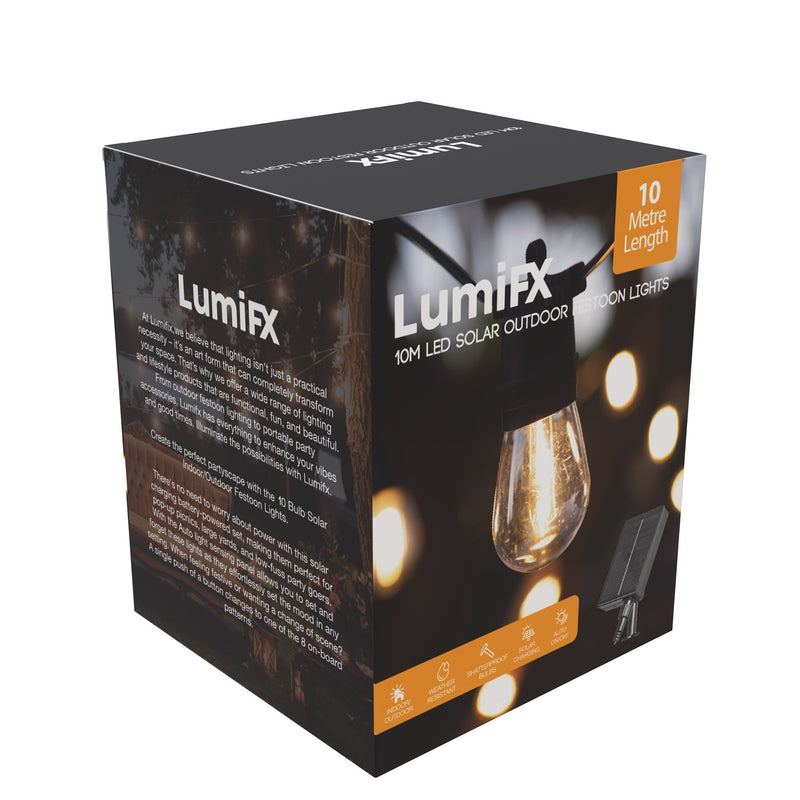 LumiFx 10 Bulb Outdoor Festoon Lights 8 Lighting Effects 10 Metres Warm White