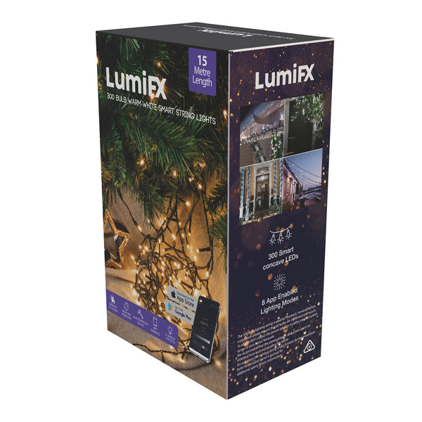 LumiFx 300 LED Wifi Smart String Lights 8 Lighting Effects 15 Metres Warm White