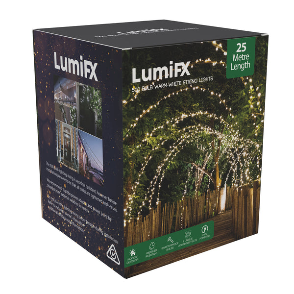 LumiFx 500 LED Powered String Lights 8 Lighting Effects 25 Metres Warm White