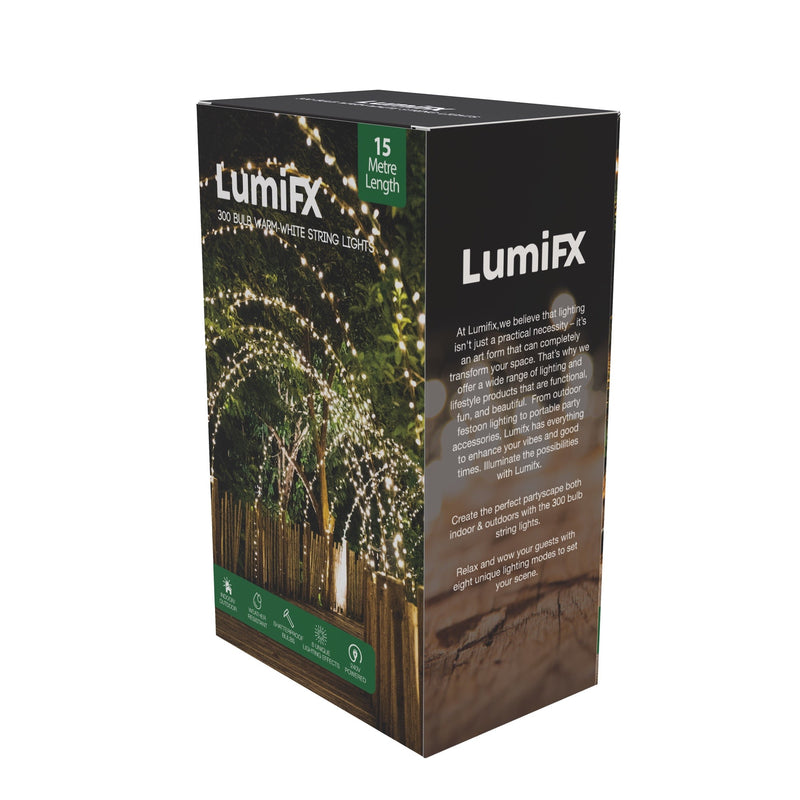 LumiFx 300 LED Powered String Lights 8 Lighting Effects 15 Metres Warm White