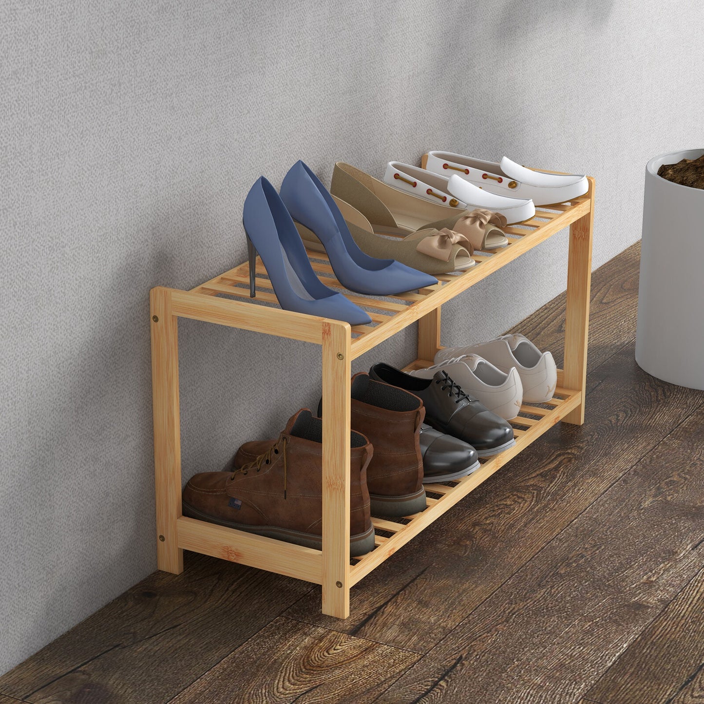 Casa Decor 2 Tier Bamboo Shoe Stool - Compact, Durable, Storage - Oak - Myzenhome