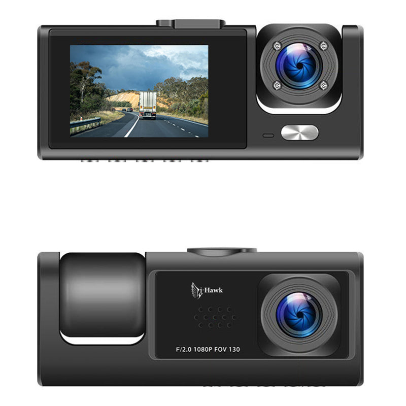 I-Hawk Defender Dual Dash Camera Full HD 1080p G-Sensor Loop Recording Black