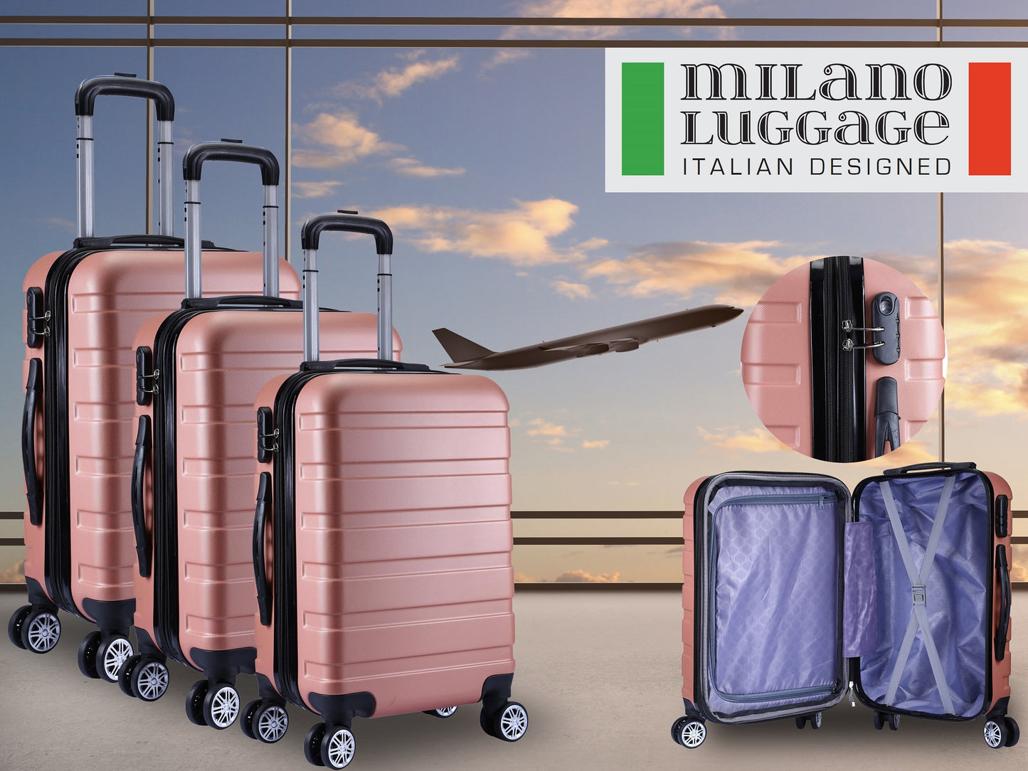 Milano XPander 3pc ABS Luggage Suitcase Luxury Hard Case Shockproof Travel Set - Myzenhome