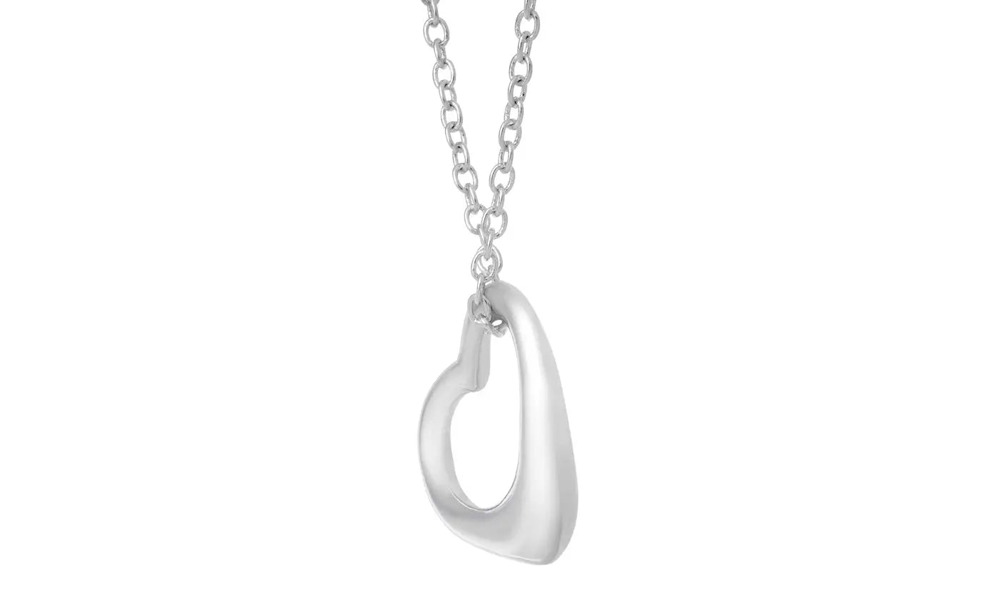 18? Open Heart Pendant Necklace in Rhodium-Plated Brass Myzenhome