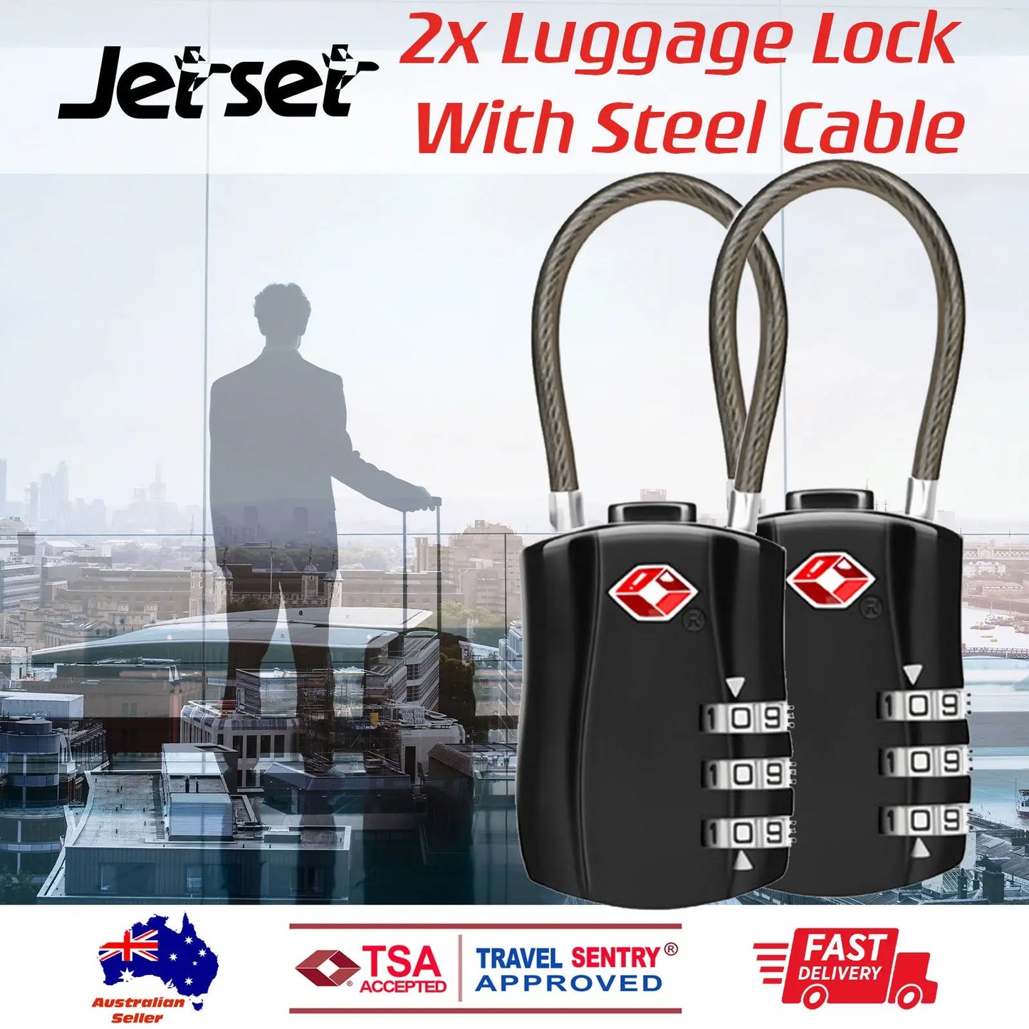 2 x TSA Approved 3 Digit Combination Locks Cable Luggage Suitcase Security Locks - Myzenhome