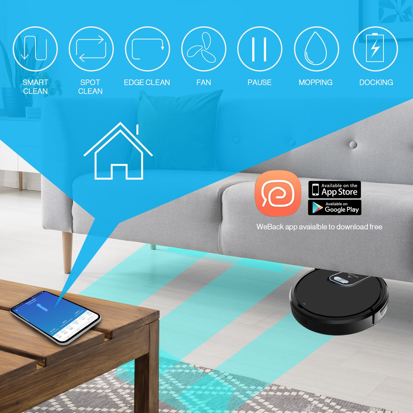 MyGenie WI-FI GMAX Robotic Vacuum Cleaner Mop App Control Dry & Wet Auto Robot - Myzenhome