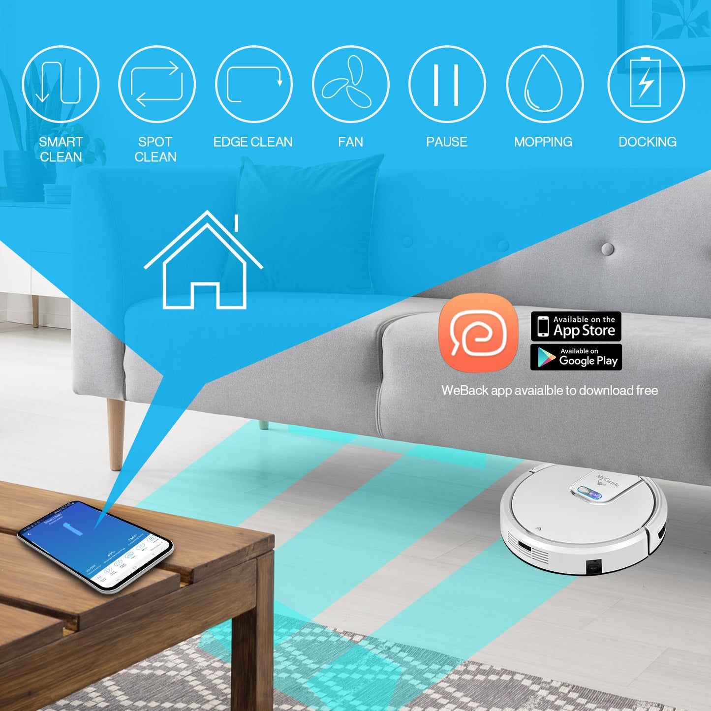 MyGenie WI-FI GMAX Robotic Vacuum Cleaner Mop App Control Dry & Wet Auto Robot - Myzenhome