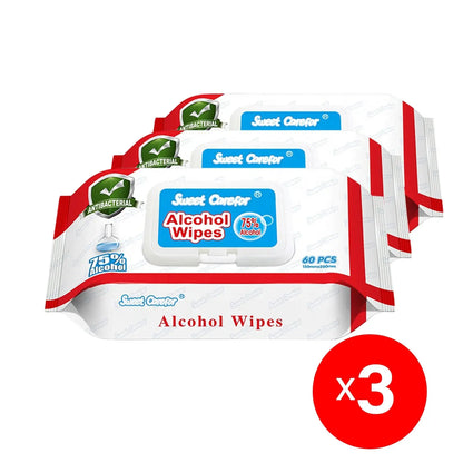 3 Pack (180 Pieces) Wipes 75% Alcohol Hand Surface Use - Myzenhome