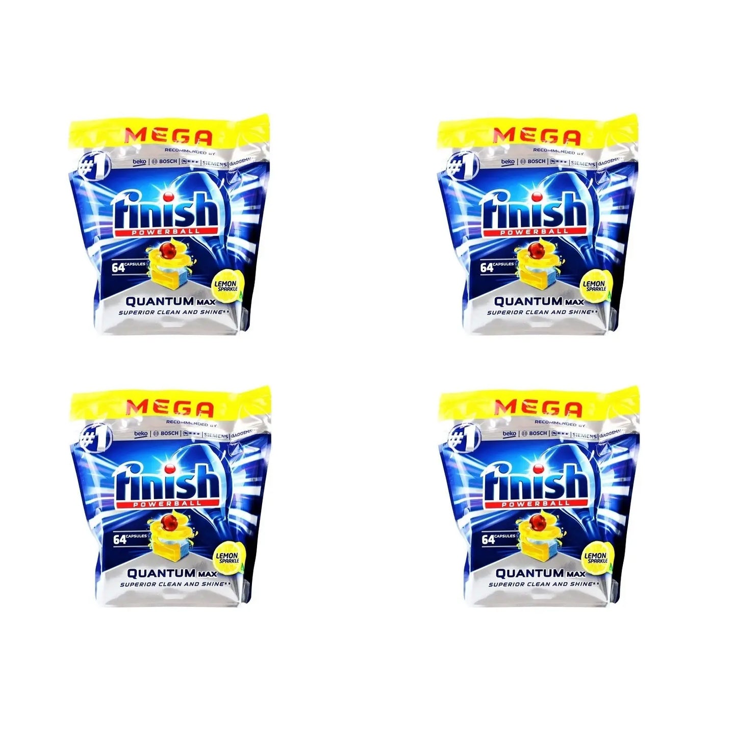 4 x 64 Packs Finish Powerball Quantum Dishwashing Tablets Lemon (256 Tablets) - Myzenhome