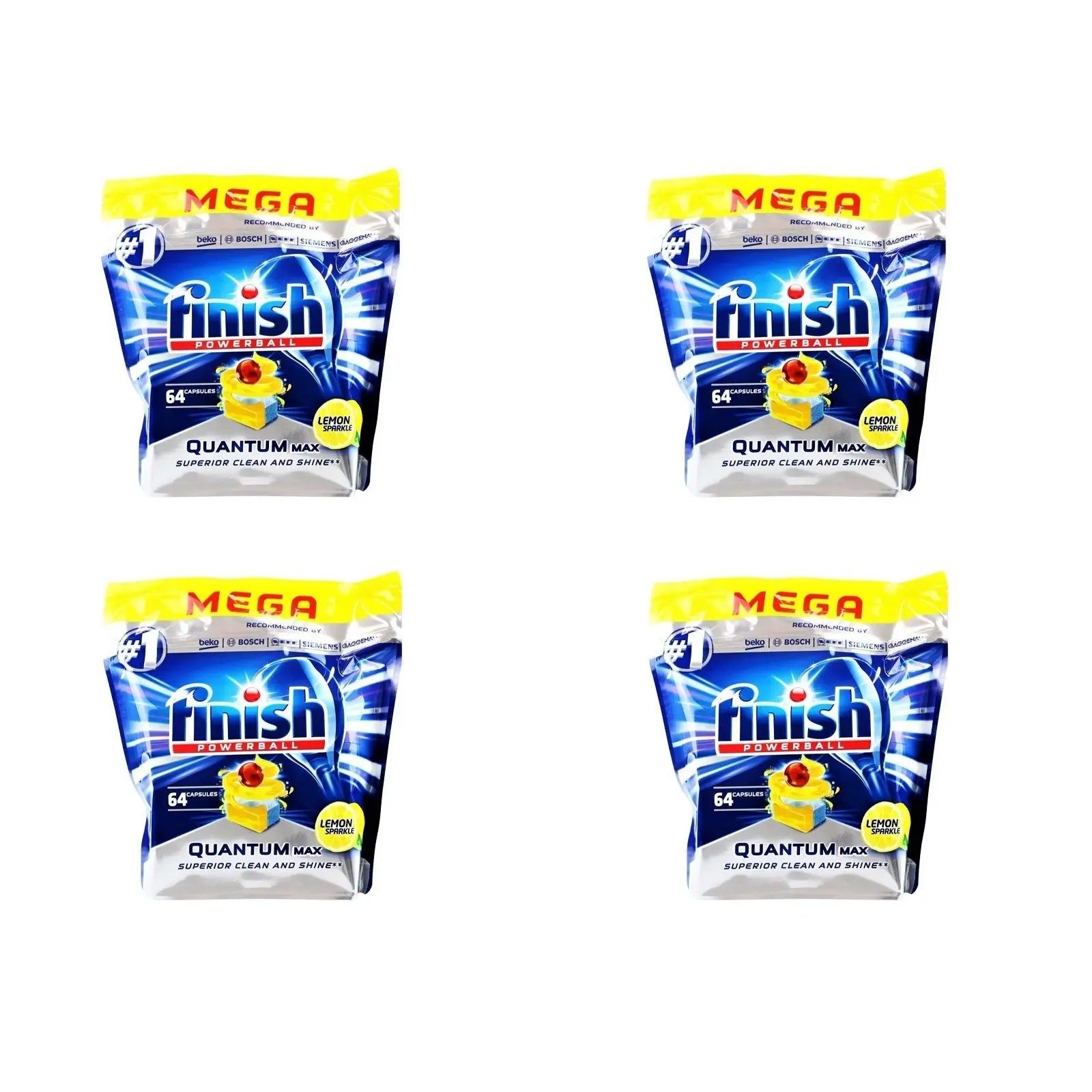 4 x 64 Packs Finish Powerball Quantum Dishwashing Tablets Lemon (256 Tablets) - Myzenhome