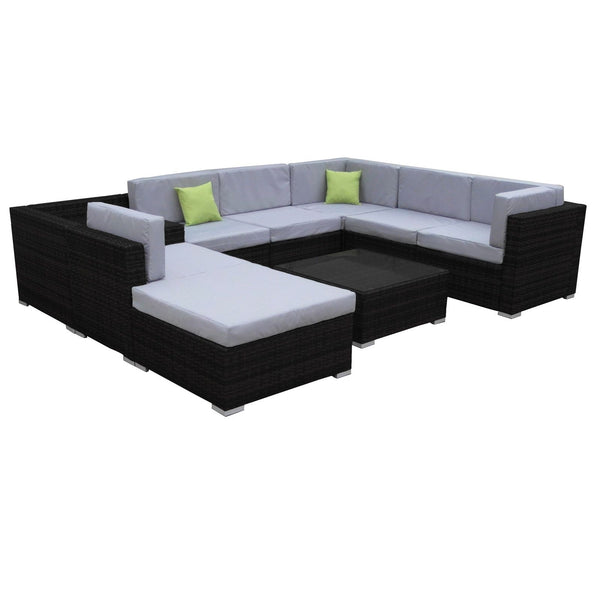 Milano 9 Piece Wicker Rattan Sofa Set Grey Outdoor Lounge Patio Furniture