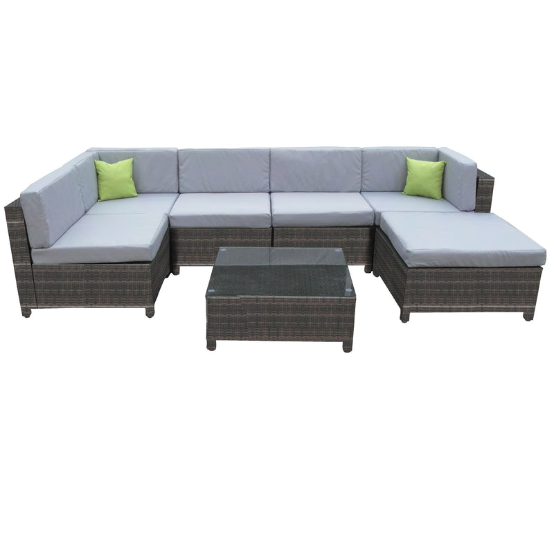 Milano 7 Piece Wicker Rattan Sofa Set Grey Outdoor Lounge Furniture